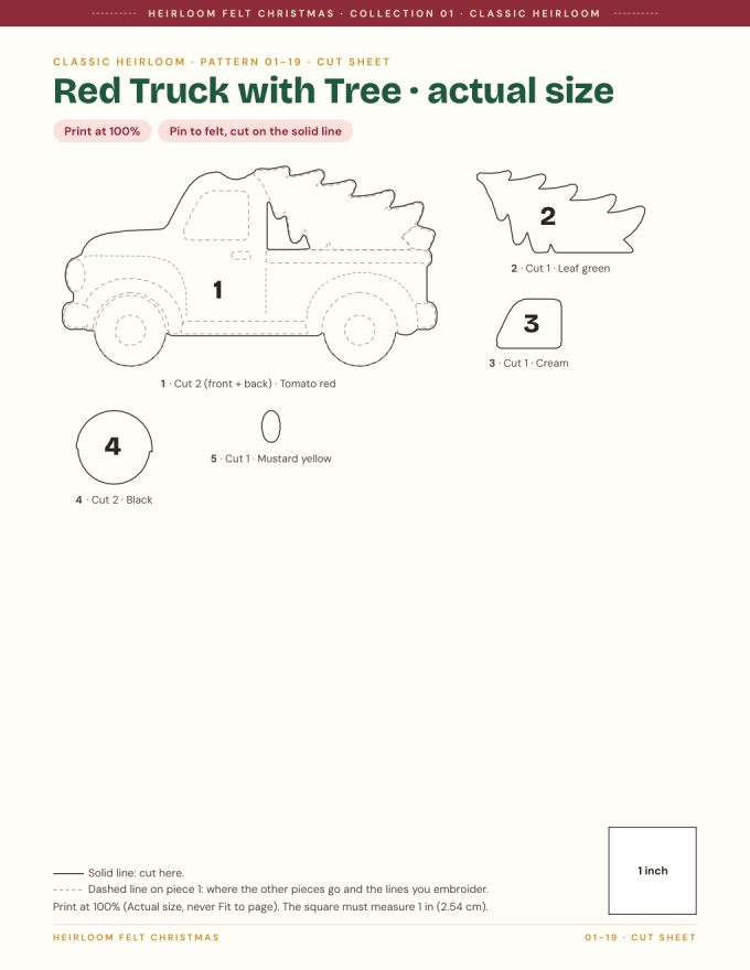 Cut sheet of the Red Truck with Tree pattern