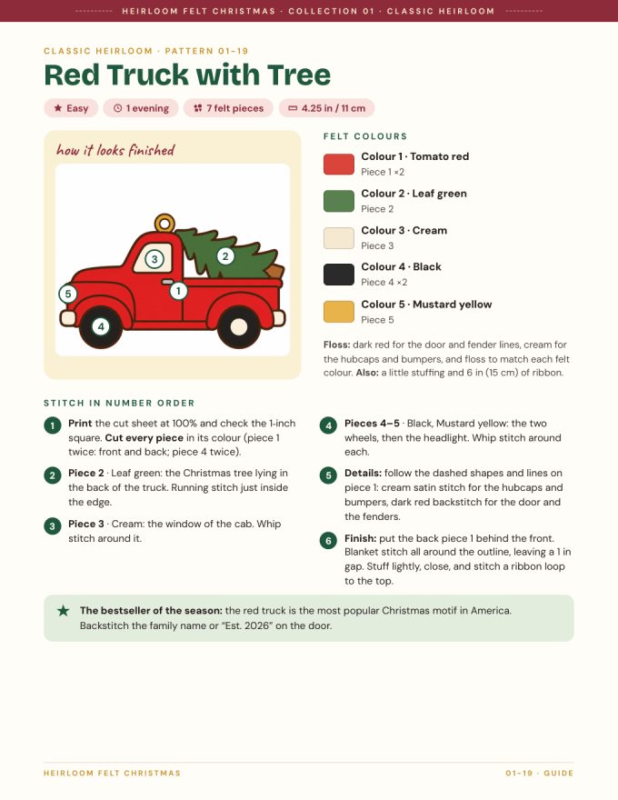 Guide page of the Red Truck with Tree pattern